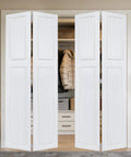 Fresh White Walnut Double Bi Fold Barn Door With Full Hardware Kit Set 96 By 80 Inches Solid Mdf Sliding Closet Doors featuring smooth glide in a closet.