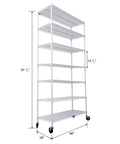 Seven Tier Heavy Duty Wire Shelving Unit With Wheels Adjustable Metal Rolling Rack For Garage Kitchen Pantry side view dimensions 81.5" height 48" width 18" depth