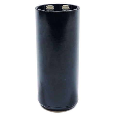 Single motor run capacitor replacement for HVAC and industrial AC motors, 440 VAC rated, metalized film dielectric, black casing