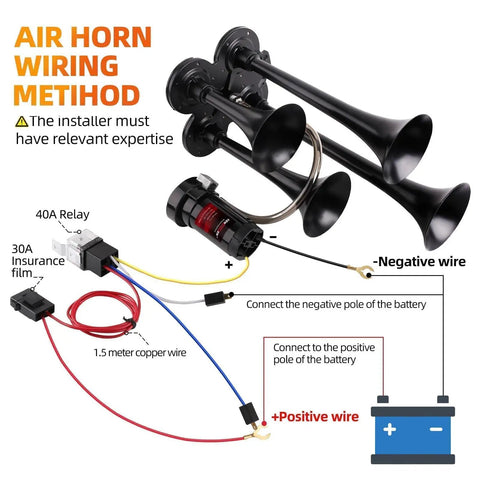 Killer 12V Heavy Duty Train Horn With Built In Air Pump And Four Steel Trumpets For Heavy Duty Trucks wiring diagram with connectors.