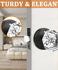 Five Pack Glass Door Knobs With Flat Black Rosettes For Privacy, interior door hardware shown on bedroom door.