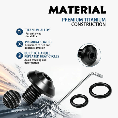 Titanium Coolant Bleeder Screw Kit Fits Alfa Romeo Giulia And Stelvio 2.0T 2.2L Diesel And 2.9L Twin Turbo V6 close-up of alloy screws and installation tool