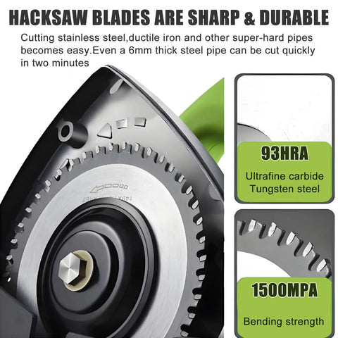 Close-up of Automatic Pipe Cutting Tool blade showing sharp and durable hacksaw blades with tungsten steel