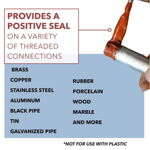Hard Setting Permanent Thread Sealant With Fast Dry Red Varnish For PVC Metal Rubber Wood And More Heavy Duty Leak Proof Seal In A Brush In Cap Applicator BT04 One Quarter Pint Can applied on threaded pipe