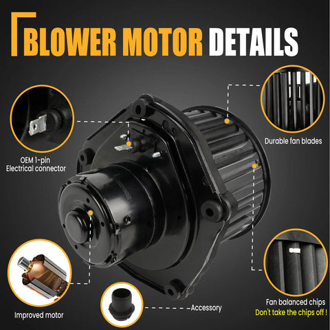 Detail view of Front Hvac Heater Blower Motor With Fan, showing durable fan blades and electrical connector for smooth operation.