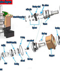 PLG single-stage explosion diagram detailing parts of the Kickass High Precision Planetary Gearbox featuring helical gears.