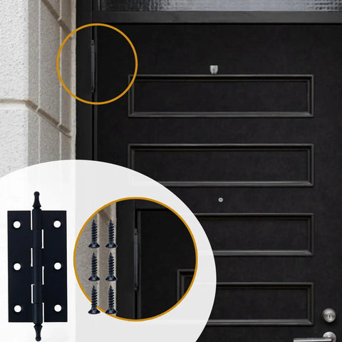 Straight Up Durable Antique Brass Cabinet Hinges With Ball Finials Heavy Duty Copper Build Rust Resistant Finish Includes Hardware For Quick Fixes And No Sweat Furniture Upgrades on a black door.