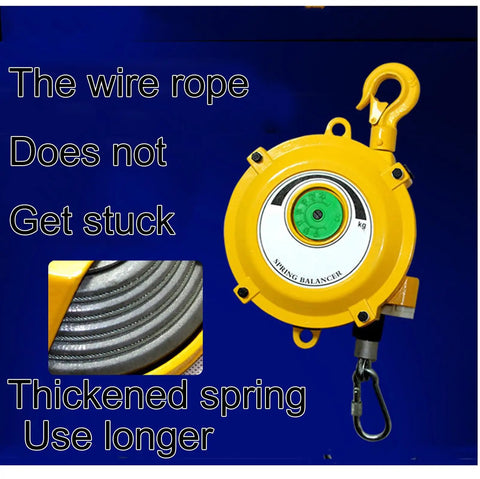 Heavy Duty Spring Balancer Retractable Tool Holder 1.5 Meter Long With Hook And Wire Rope, Adjustable Balancer Retractor For Hanging Equipment, Yellow 5 To 9 Kg Capacity, yellow steel body with hook
