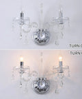 Elegant Crystal Wall Sconce Candles Set Of 2 For Living Room Bath Entryway Hallway Hardwired Classic Wall Lights With Glam Crystal Accents And A Lit Glow For Hotels Galleries Exhibition Rooms showing off and on lighting.