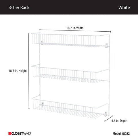 Top Notch 3 Tier Wall Mounted Spice Rack Set Of 2 For Pantry Organization, No Sweat Multipurpose Shelf To Keep Your Laundry Room Tidy, Quick Install White Finish 20 By 19 Inches Width dimensions 18.7 in width, 18.5 in height, 4.8 in depth