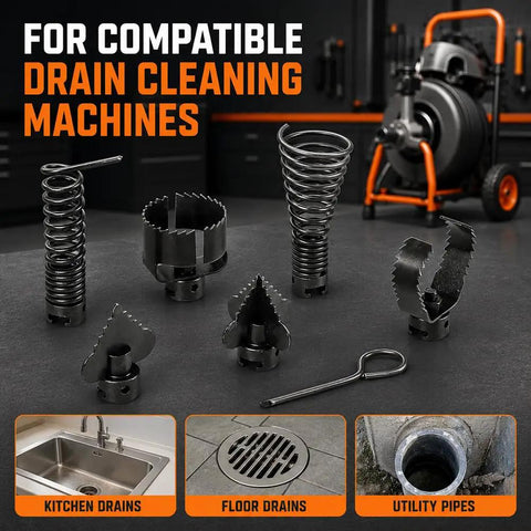 Rock Solid 7 Piece Drain Snake Cutter Assembly With Heavy Gauge Steel Coils And Razor Sharp Serrated Teeth for various drain cleaning.