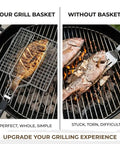 Outdoor Grill Basket For Fish, Shrimp, Veggies And Meat with stainless steel lockable design used for grilling whole fish.