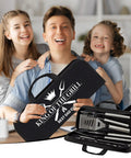 19Pcs Fathers Day BBQ Grill Tools Set With Apron Portable Bag Heavy Duty Stainless Steel Utensils Barbecue Accessories Kit For Men Grill Master Gift For Dad Papa Birthday Present displayed with family in background