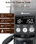 Precision Conical Burr Coffee Grinder With Smart Bluetooth Scale And 31 Adjustable Grind Settings For Home Brewers Programmable Electric Bean Mill control panel with digital display.