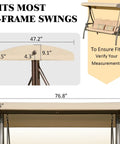 Khaki One-Piece Outdoor Swing Canopy Replacement Cover For 3-Seat Porch Swing UV-Resistant Weatherproof No-Brainer Quick Swap Easy Install For Deck Patio Swing dimensions diagram.