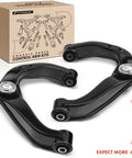 2 Front Upper Control Arm Set With Beefed-Up Ball Joints And Bushings For Nissan Frontier 2006-2019, Pathfinder 2005-2012, Xterra 2005-2015 - Driver And Passenger Side, Premium Rubber Bushings, Easy Install shown in black metal with packaging