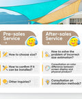 Pre-sales and after-sales service chart with emojis under 24x24 Ft Large Oversized 185G HDPE Square Sun Shade Sail Canopy.