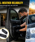 Man installing Road Ready Car Door Latch Cover Pads Heavy Duty Silica Gel Shock Absorbers on car door for all-weather reliability.