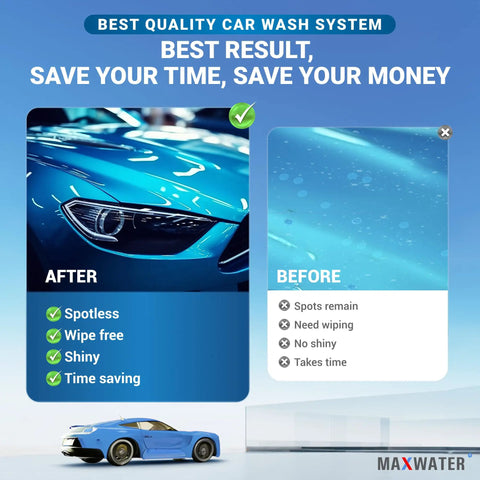 Heavy Duty Two Stage Deionized Water Rinse System Delivers Knockout Spotless Results On Cars And RVs, before and after comparison.