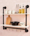 Floating Wall Shelves With Towel Bar, Industrial Pipe Shelving, Super Sturdy 30 Inch Solid Wood Over Toilet Bathroom Shelves, Rustic 2 Tier with kitchen items