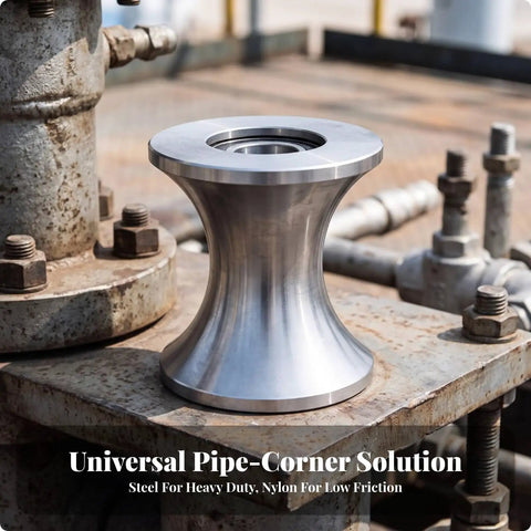 Heavy Duty Steel Cable Pulley Built Tough With A Wide Grooved Track And Precision Center Bearing Hole For Straight Up Smooth Line Tracking And No Hassle Rigging Projects, close-up view on industrial background.