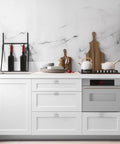 Modern kitchen with white cabinets and 30 Pack Brushed Nickel Cabinet Knobs Stainless Steel T Bar Pulls For Doors And Drawers.