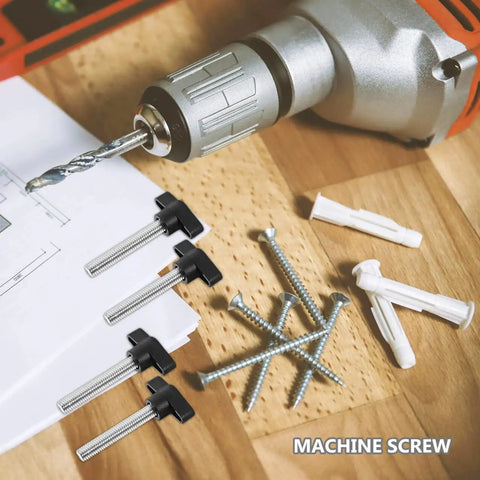 Five Piece M8 X 50 Millimeter Thumb Screw Kit With Wing Knobs For Tool Free Hand Tightening Quick Adjustments And Killer Grip Making Diy Fixes Zero Hassle And Dead Simple To Install with drill and fasteners.