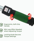 Ergonomic grip of Click Style Torque Wrench Half Inch Drive 50 To 250 Ft Lbs 45 Tooth Ratchet for Auto Repair and DIY Mechanics