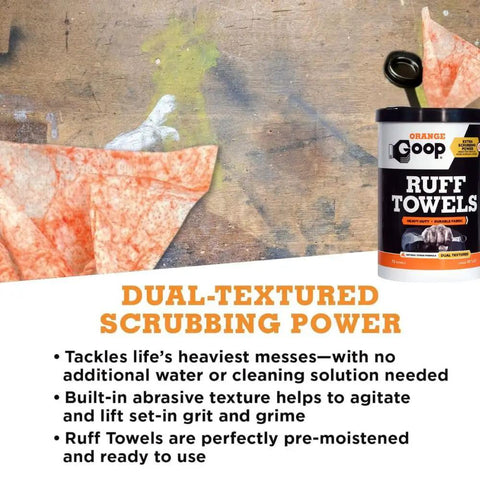 Orange Heavy Duty Ruff Towels With Scrubbing Power 10 By 12 Inches Dual Textured Multi Purpose Cleaning Wipes 72 Count packaging