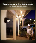 Smart Outdoor Motion Sensor For Indoor And Outdoor Lights Weatherproof Black Detector on a porch deterring intruders at night