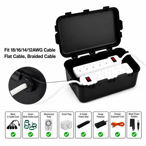 Heavy Duty Outdoor Electrical Box Enclosure 2 Pack Waterproof GFCI Adapter Cover For Power Strips And Extension Cords Built Like A Tank To Give You Rock Solid Weather Protection Always with cords.
