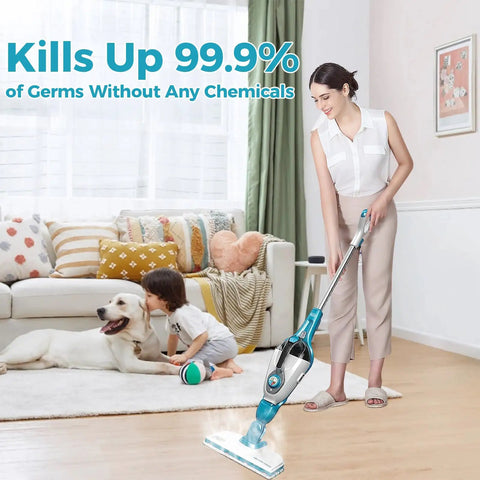 Woman using 8 Pack Replacement Microfiber Steam Mop Pads For Black Decker Compatible With SM1600 on hardwood floor.