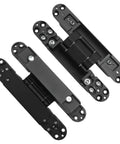 Rock Solid Black Hidden Door Hinges For Flush Wood Panels, Heavy Duty Concealed Butt Hardware With Three Way Adjustability, Slick 180 Degree Swing Fittings Built Like A Tank With Zero Drama For Clean Install.