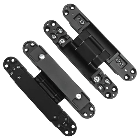 Rock Solid Black Hidden Door Hinges For Flush Wood Panels, Heavy Duty Concealed Butt Hardware With Three Way Adjustability, Slick 180 Degree Swing Fittings Built Like A Tank With Zero Drama For Clean Install.