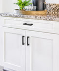 10 Pack Solid 5 Inch Square Matte Black Kitchen Cabinet Handles For Cabinets And Drawers Durable Cabinet Pulls Hardware Installed on White Cabinet