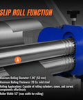 Close-up of 52-Inch 3-In-1 Pan And Box Brake with Slip Roll function, rolling diameter details, for 20 gauge mild steel, MMCB5220
