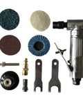 Pro Grade Pneumatic Angled Grinder Kit With Rubber Sanding Discs And 80 Grit Pads featuring steel grinder and sanding discs.