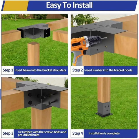 Heavy Duty Pergola Hardware Kit With 3 Way Slanted Roof Brackets And Screws For Outdoor Garden Patio Backyard Or Courtyard Pergola Construction Built From Premium Steel For Durability And Weather Resistance