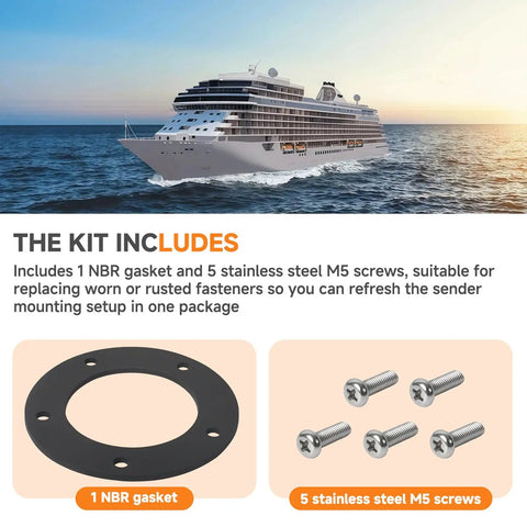 Top Shelf Nbr Fuel Sending Unit Gasket Kit With Five Heavy Duty Stainless M5 Screws, includes NBR gasket and screws for tank seal.