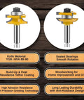 Raised Panel Router Bit Set Pro Grade 1/2 Inch Shank close-up showing two bits with sealed bearings and YG8 material.
