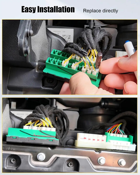 Premium Green Can Bus Star Splice Block Fuse Connector for Dodge Ram and Jeep Wrangler, showcasing easy installation under the hood.