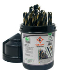 Bit Barrel Jobber Length Drill Bit Set 1/16 to 1/2 Inch in 64th Increments, 29 Piece Black and Gold Finished, in open container