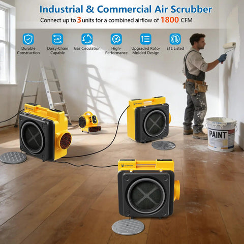 Heavy Duty 600 CFM Negative Air Machine With 4 Stage Filtration For Home, Industrial And Commercial Use in room setup