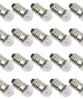 20 Pack E10 Mini Screw Base Light Bulbs 1.5V 0.3A DC Warm White for Circuits and DIY Projects, compact mini lamps on a white background.