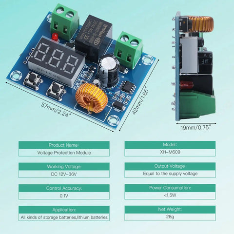 Two Pack Digital Dc Voltage Protector For 12 To 36 Volt Systems With Bright Lcd Readout 42mm by 57mm size and compact design for easy installation.