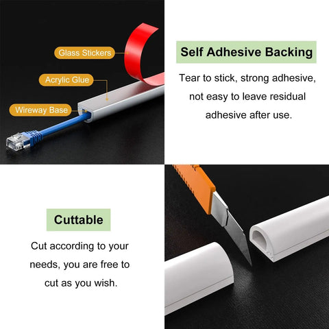 Self Adhesive Cable Raceway For Floors And Walls PVC Wire Channel Cord Cover 98 Ft White with adhesive backing and cuttable feature