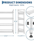 Rock Solid 4 Tier Adjustable Wire Storage Rack Heavy Duty Steel Industrial Shelving dimensions 29.53" x 47.52" x 13.78" capacity 353 lbs