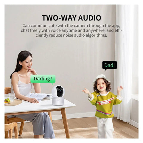 Bulletproof 4Mp Full Hd Dome Camera With 2 4G Wifi Security Cam Two Way Audio Infrared Night Vision Vandal Resistant Indoor Surveillance Monitor For Smooth As Silk Plug And Play Home Protection showing two-way audio feature with a woman and child.