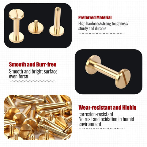 Premium Brass Chicago Binding Screws 4mm X 18mm With 10mm Phillips Nuts 25 Piece Hella Durable for smooth leather craft projects.