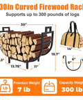 30 Inch Firewood Rack with Log Carrier Bag upgraded taller version, holding logs; 13.7x11 inch steel frame, 300 lb capacity